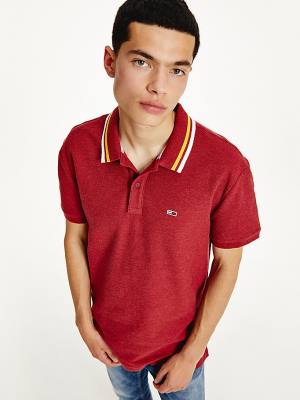 Red Tommy Hilfiger Heathered Knit Tipped Collar Men's Polo Shirts | TH285XKW