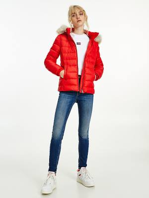 Red Tommy Hilfiger Hooded Down Women's Jackets | TH043PDX