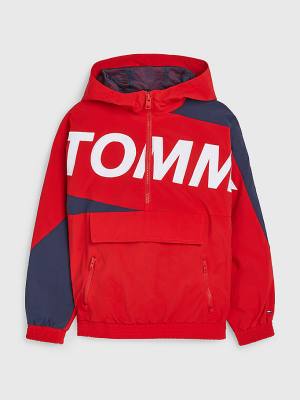 Red Tommy Hilfiger Hooded Logo Chicago Windbreaker Girls' Jackets | TH318SEM