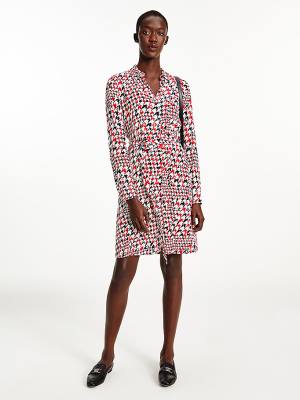 Red Tommy Hilfiger Houndstooth Relaxed Fit Viscose Shirt Women's Dress | TH042GZN