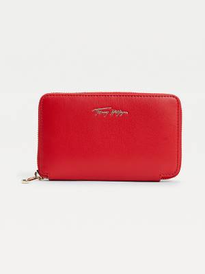 Red Tommy Hilfiger Iconic Signature Zip-Around Women's Wallets | TH725AZK