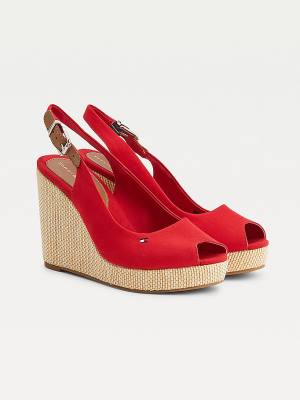 Red Tommy Hilfiger Iconic Slingback Espadrille High Heel Wedges Women's Sandals | TH721DSQ