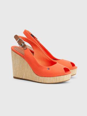 Red Tommy Hilfiger Iconic Slingback Espadrille High Heel Wedges Women's Sandals | TH942MZN