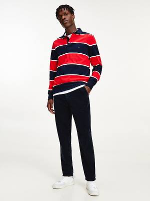 Red Tommy Hilfiger Iconic Stripe Rugby Shirt Men's Polo Shirts | TH732SLP