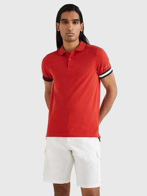 Red Tommy Hilfiger Icons Flag Slim Fit Men's Polo Shirts | TH102PHY