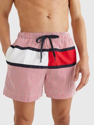 Red Tommy Hilfiger Ithaca Stripe Colour-Blocked Mid Length Shorts Men's Swimwear | TH248IQP