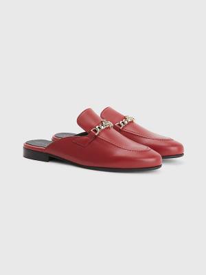 Red Tommy Hilfiger Leather Chain Mule Women's Loafers | TH023SQF