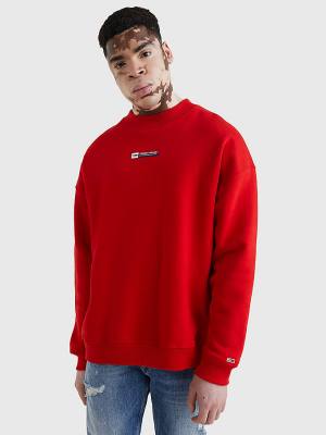 Red Tommy Hilfiger Logo Dropped Shoulders Men's Sweatshirts | TH860GAN