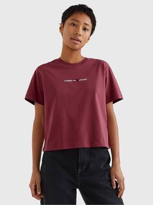 Red Tommy Hilfiger Logo Embroidery Organic Cotton Women's T Shirts | TH941PHU