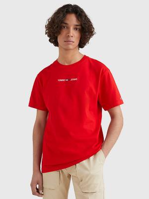 Red Tommy Hilfiger Logo Flag Patch Men's T Shirts | TH128NRO