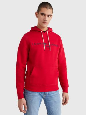 Red Tommy Hilfiger Logo Men's Hoodie | TH768EAB