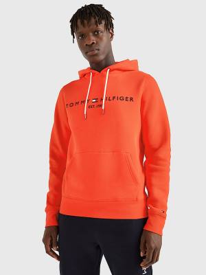 Red Tommy Hilfiger Logo Men's Hoodie | TH962FOB