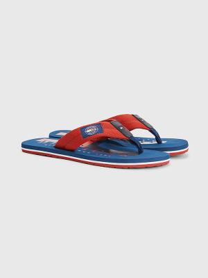 Red Tommy Hilfiger Logo Patch Flip-Flops Men's Sandals | TH630NTL