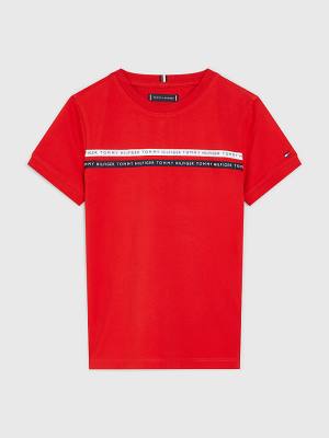 Red Tommy Hilfiger Logo Tape Organic Cotton Boys' T Shirts | TH084UWR