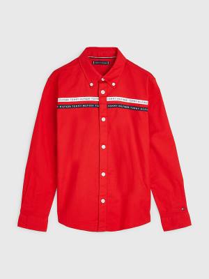 Red Tommy Hilfiger Logo Tape Oxford Boys' Shirts | TH608SEJ