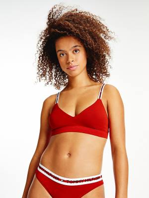 Red Tommy Hilfiger Logo Tape Triangle Bralette Women's Underwear | TH253LZS