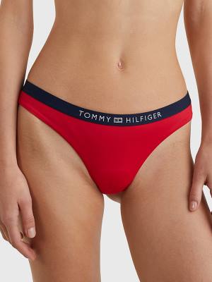 Red Tommy Hilfiger Logo Waistband Brazilian Bikini Bottoms Women's Swimwear | TH350MRU