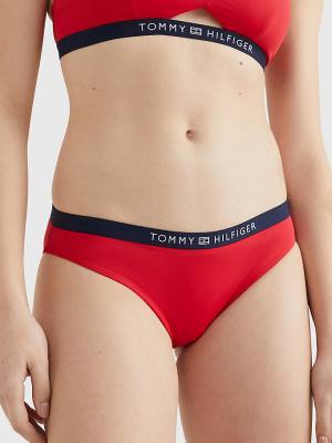 Red Tommy Hilfiger Logo Waistband Classic Bikini Bottoms Women's Swimwear | TH860ORP