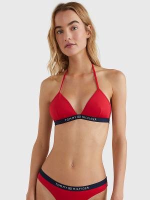 Red Tommy Hilfiger Logo Waistband Triangle Bikini Top Women's Swimwear | TH741BAN