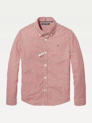 Red Tommy Hilfiger Long Sleeve Gingham Boys' Shirts | TH624ZJD