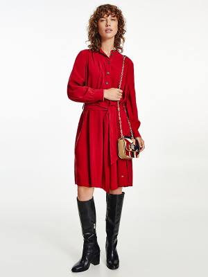 Red Tommy Hilfiger Long Sleeve Knee Length Shift Women's Dress | TH670ATK