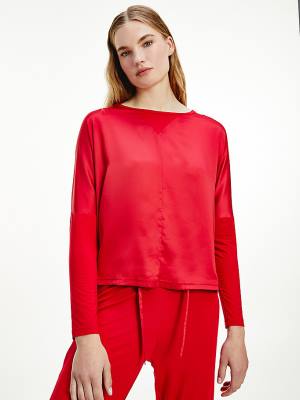 Red Tommy Hilfiger Lounge Long Sleeve Top Women's Pyjamas | TH183HQL