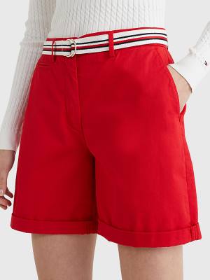 Red Tommy Hilfiger Mid Rise Chino Women's Shorts | TH045FYH