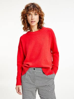 Red Tommy Hilfiger Monogram Embroidery Relaxed Fit Alpaca Jumper Women's Sweaters | TH047CFS