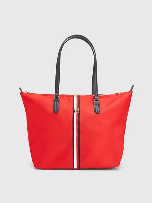 Red Tommy Hilfiger Nylon Signature Tote Women's Bags | TH812WMV