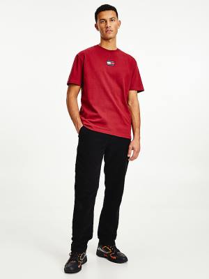 Red Tommy Hilfiger Organic Cotton Badge Men's T Shirts | TH930VSG