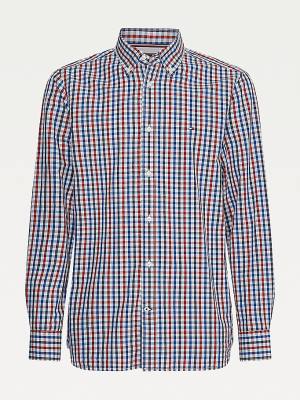 Red Tommy Hilfiger Organic Cotton Gingham Regular Fit Men's Shirts | TH135ZCN