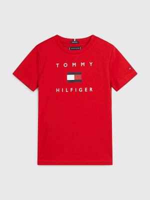 Red Tommy Hilfiger Organic Cotton Logo Boys' T Shirts | TH081HBJ