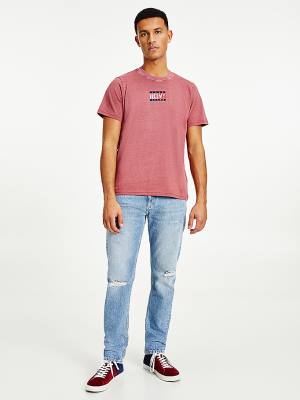 Red Tommy Hilfiger Organic Cotton Men's T Shirts | TH152MJY