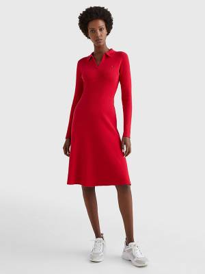 Red Tommy Hilfiger Organic Cotton Slim Fit Polo Women's Dress | TH081KCM