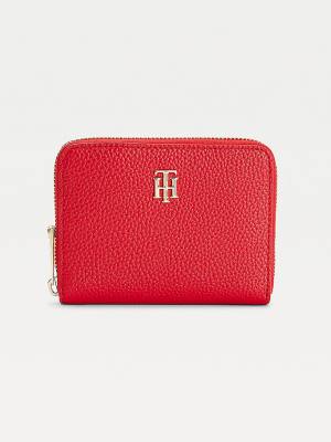 Red Tommy Hilfiger Pebble Grain Medium Zip-Around Women's Wallets | TH946LZW