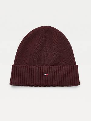 Red Tommy Hilfiger Pima Cotton Cashmere Cuffed Beanie Men's Hats | TH914QTS