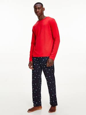 Red Tommy Hilfiger Print Long Sleeve Set Men's Pyjamas | TH198MZJ