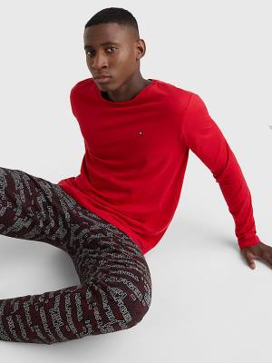 Red Tommy Hilfiger Print Long Sleeve Set Men's Pyjamas | TH680KZP