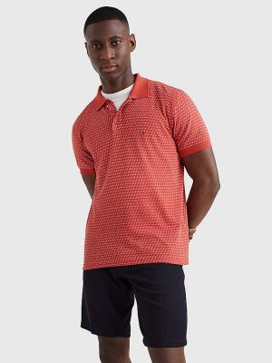 Red Tommy Hilfiger Print Regular Fit Men's Polo Shirts | TH203WOB