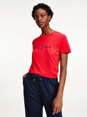 Red Tommy Hilfiger Pure Organic Cotton Logo Women's T Shirts | TH045GVX