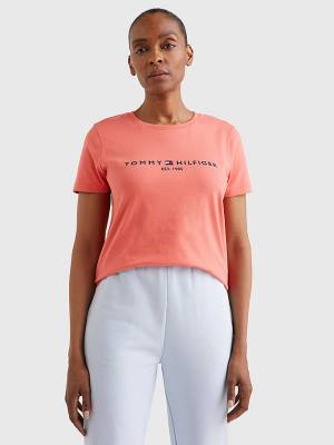 Red Tommy Hilfiger Pure Organic Cotton Logo Women's T Shirts | TH051DNK