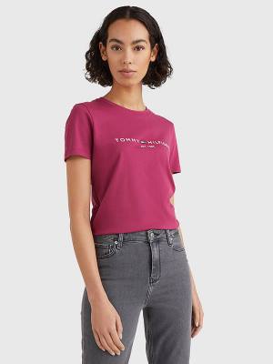 Red Tommy Hilfiger Pure Organic Cotton Logo Women's T Shirts | TH378ZWP