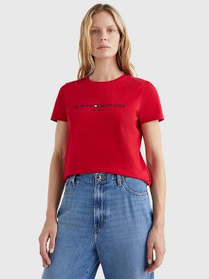 Red Tommy Hilfiger Pure Organic Cotton Logo Women's T Shirts | TH796VZX