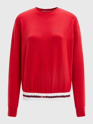 Red Tommy Hilfiger Repeat Logo Sweatshirt Women's T Shirts | TH472ATX