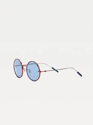 Red Tommy Hilfiger Round Frame Men's Sunglasses | TH682KNV