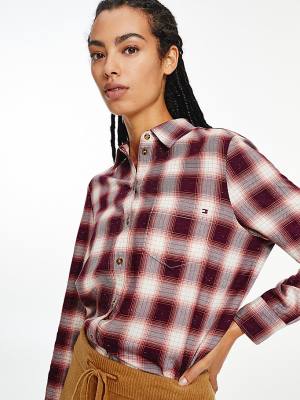 Red Tommy Hilfiger Shadow Check Relaxed Fit Women's Shirts | TH057DRH