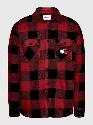 Red Tommy Hilfiger Sherpa Flannel Oversized Overshirt Men's Shirts | TH419GMH