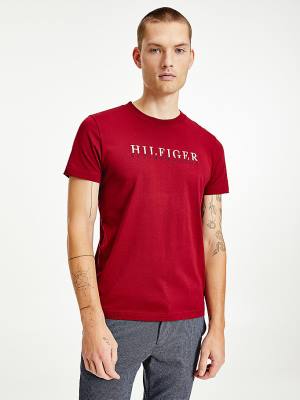 Red Tommy Hilfiger Signature Organic Cotton Graphic Logo Men's T Shirts | TH592QFY