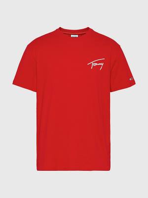 Red Tommy Hilfiger Signature Recycled Cotton Men's T Shirts | TH912FNB