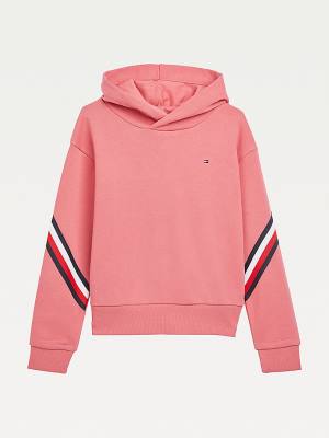 Red Tommy Hilfiger Signature Trim Slouchy Girls' Hoodie | TH159ZGK